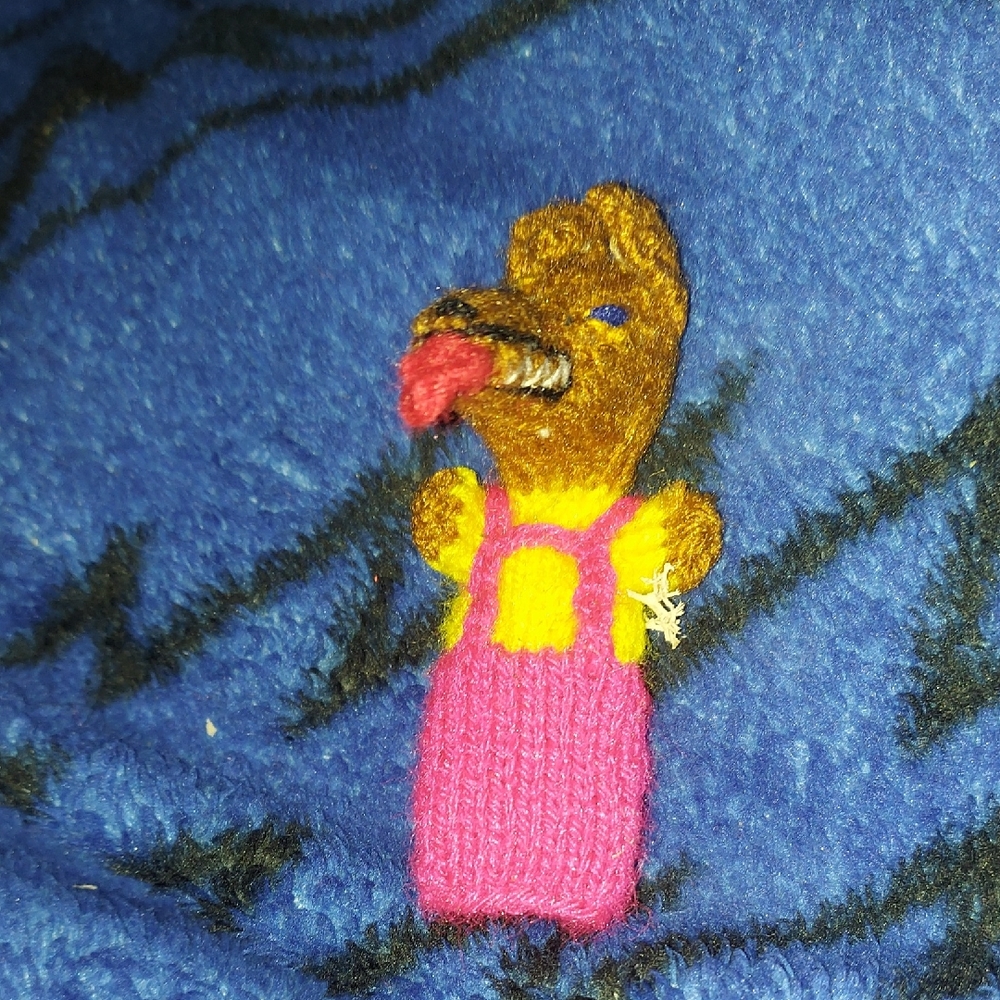 Vintage Hand Crafted Knit Big Bad Wolf Finger Puppet